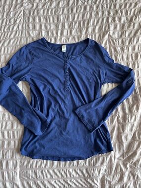 Alternative Apparel Blue Henley Long Sleeve Top (XL)